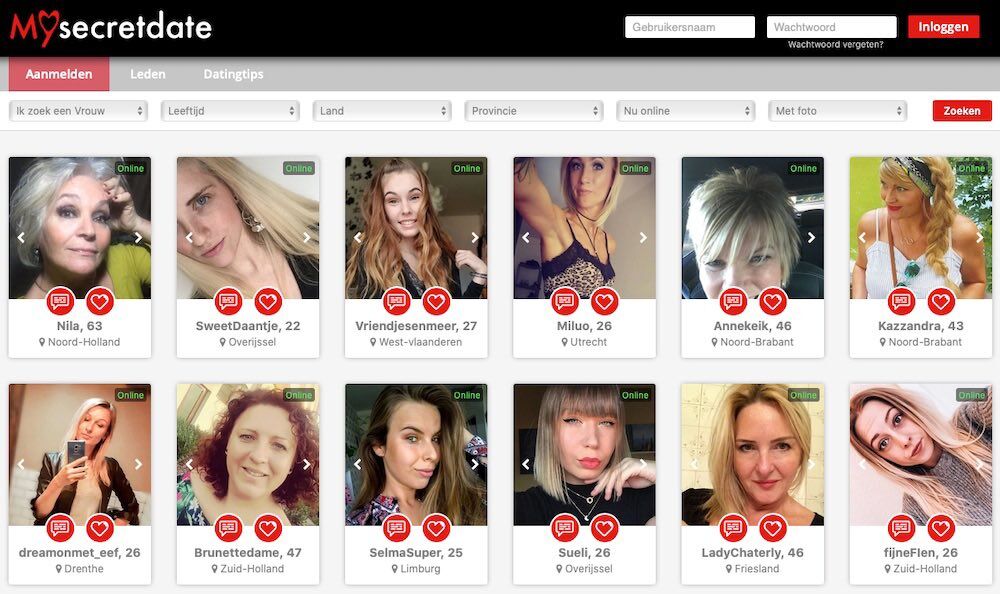 twelve female profiles on Dutch sex date site MySecretDate