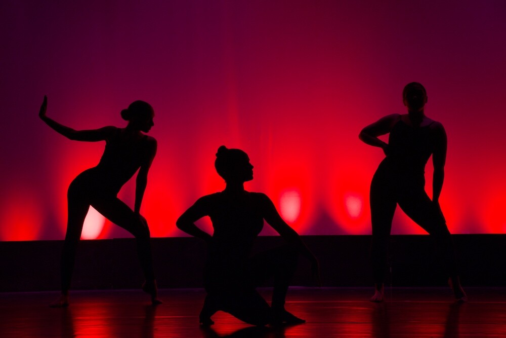 three women dancing on stage during a sex show