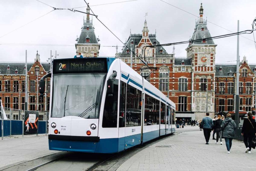 tram at Amsterdam Central Station